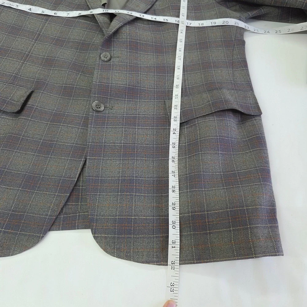 Iszard's Plaid Blazer Mens 44R Grey Blue‎ Orange Vintage Two Button Sport Coat